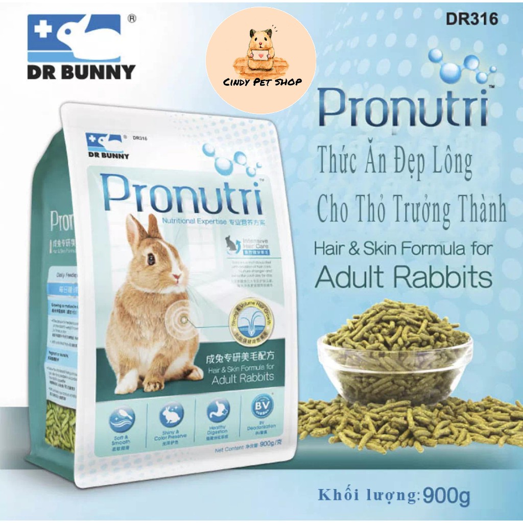 Thức ăn dưỡng đẹp lông cho Thỏ trưởng thành Pronutri Dr.Bunny gói 900g