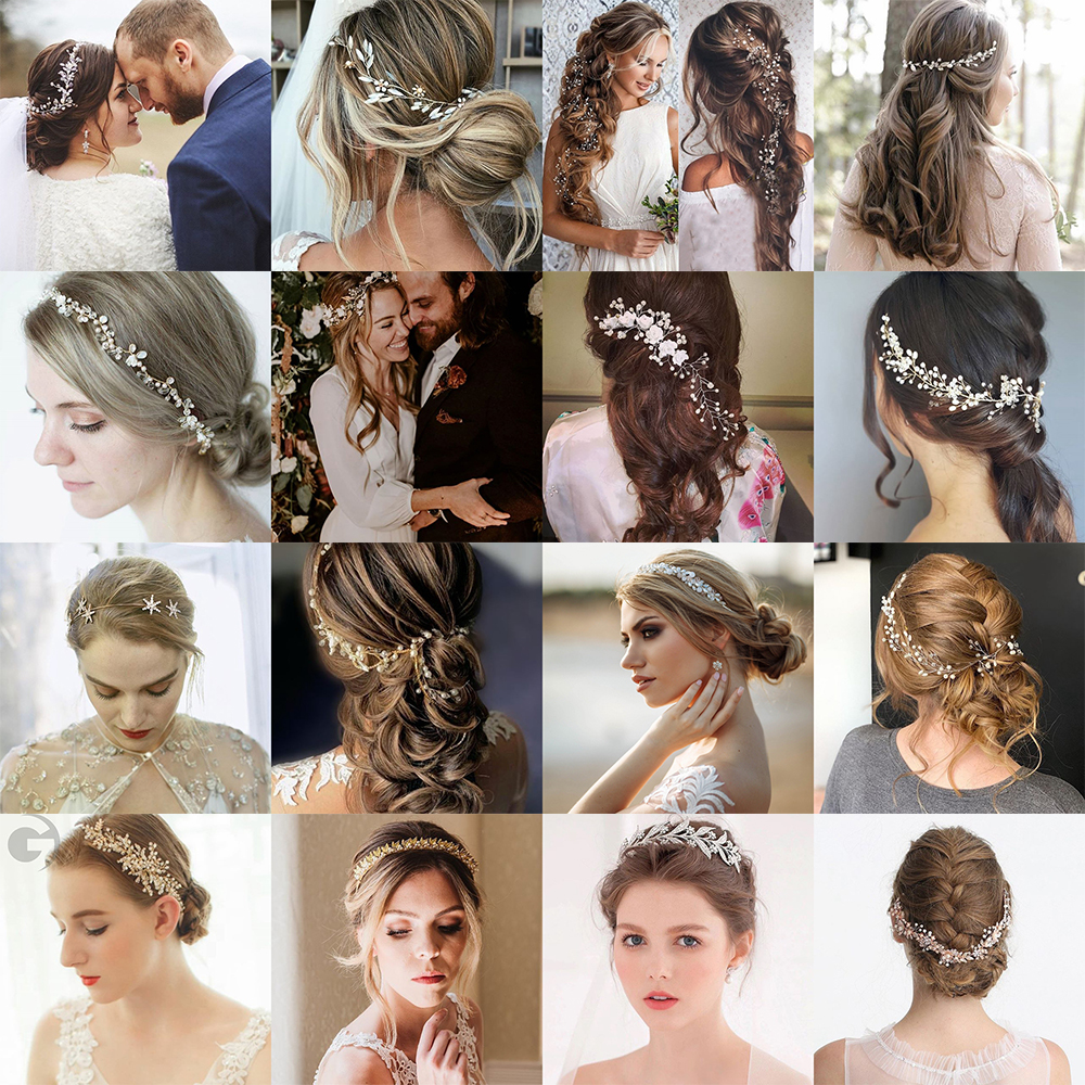 Phụ kiện trang trí tóc hình lá đính ngọc trai nhân tạo dành cho cô dâu