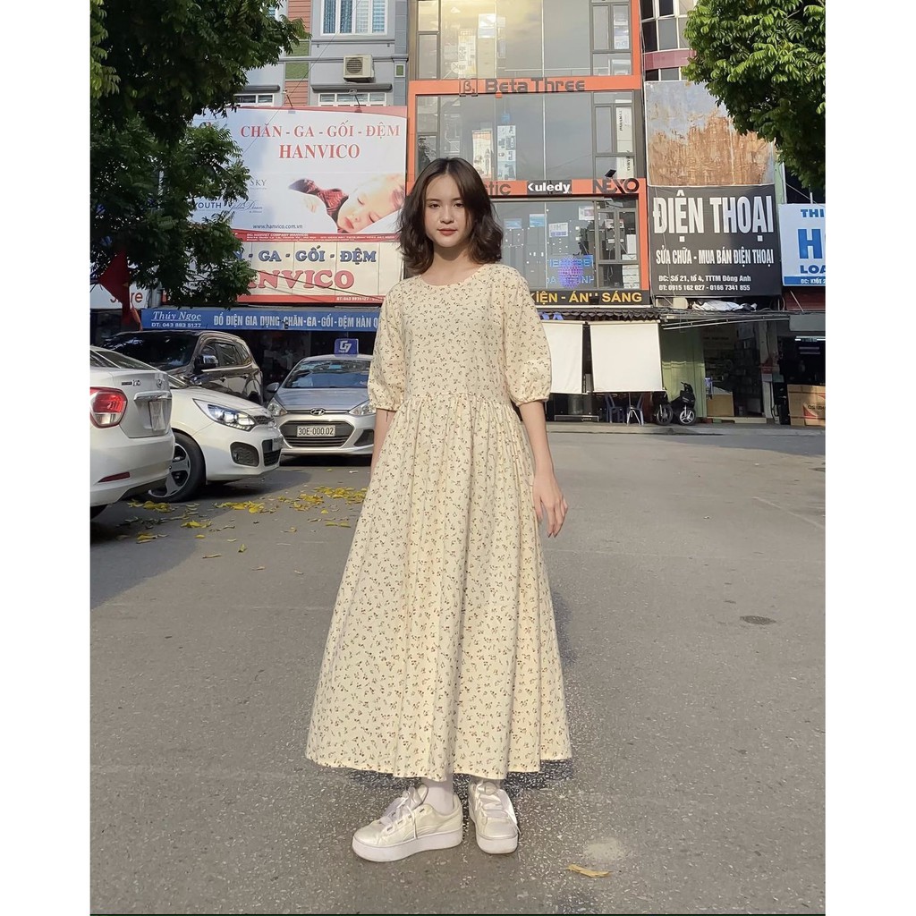 Đầm be hoa nhí tay lửng