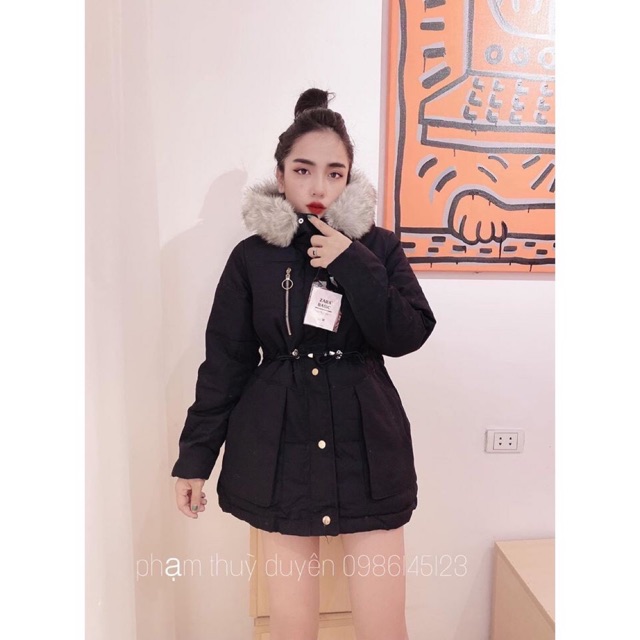 Áo khoác kaki mũ lông sz L tương đương M ( màu than đen )