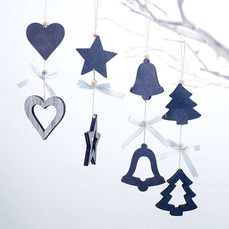 4PCS Diy Natural Christmas Tree Wooden Chip Xmas Hanging Ornaments Pendants Kids Gifts Christmas Tree Decoration