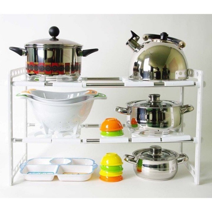 Kệ Để Xoong Nồi , Dụng cụ 2 Tầng Đa năng Gọn gàng Khung Inox chịu lực
