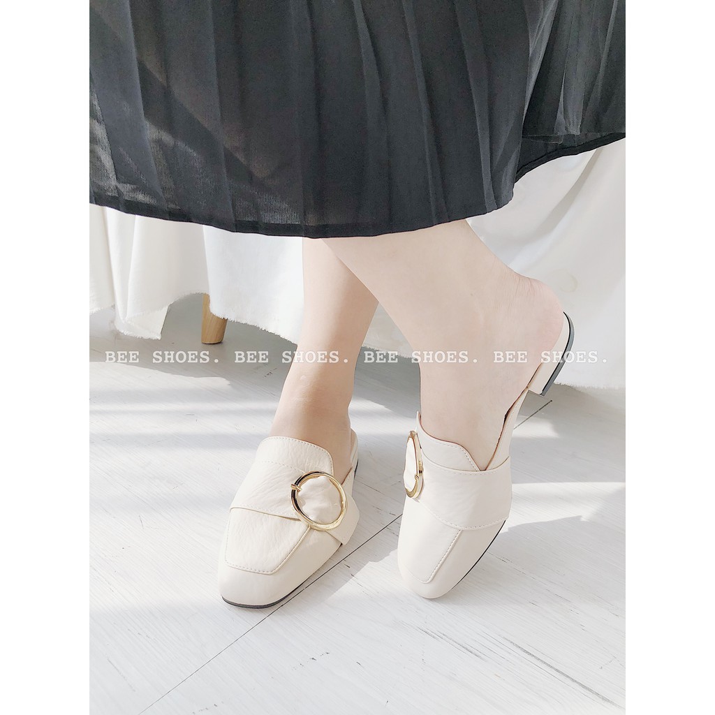 BEESHOES - GIÀY SỤC MŨI TRÒN CAO 2 PHÂN - GIÀY SỤC 2 PHÂN CHẤT DA MÈM ĐI SIÊU EM  SẴN MÀU ĐEN - KEM | BigBuy360 - bigbuy360.vn