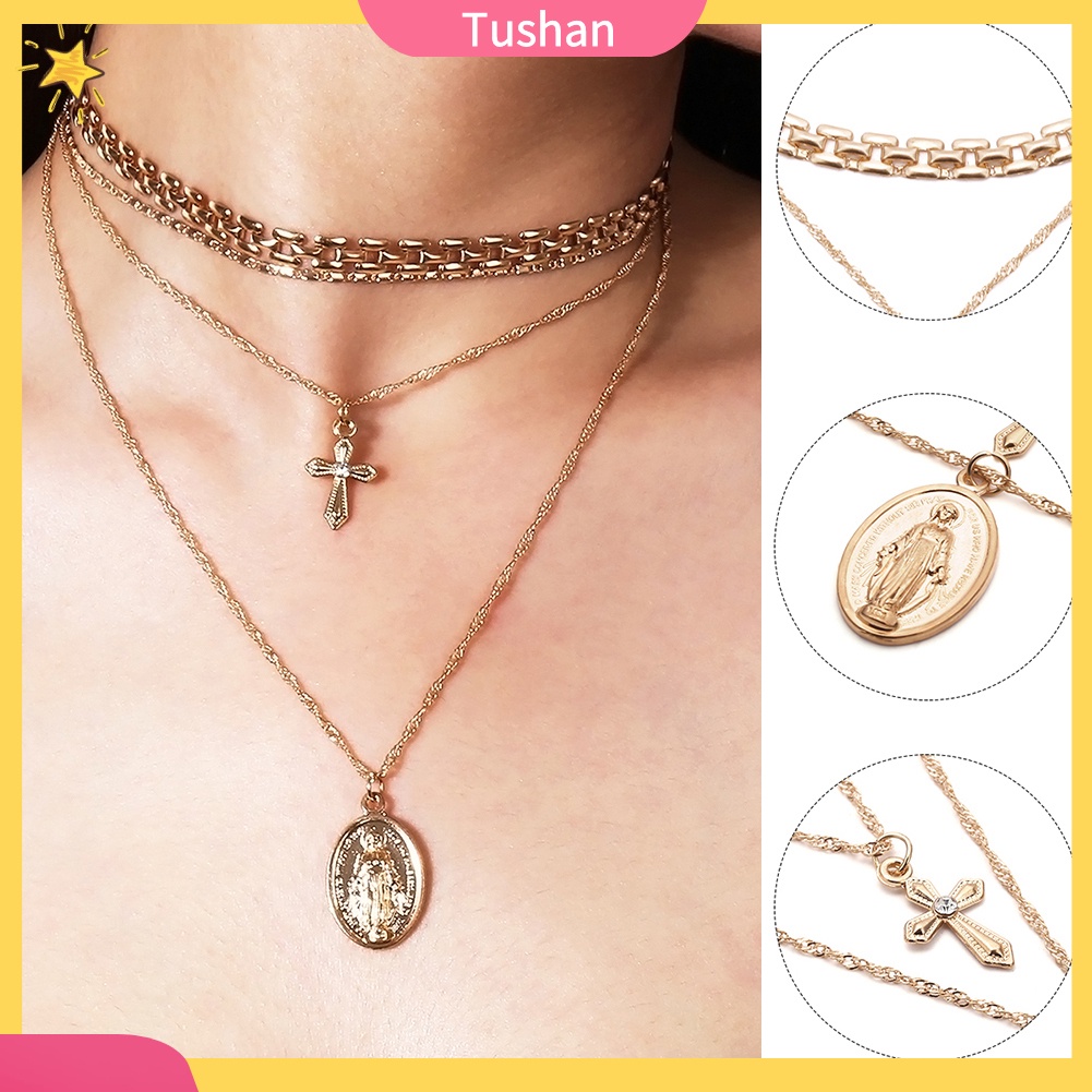 Vòng cổ choker nhiều lớp hình thánh giá tush _