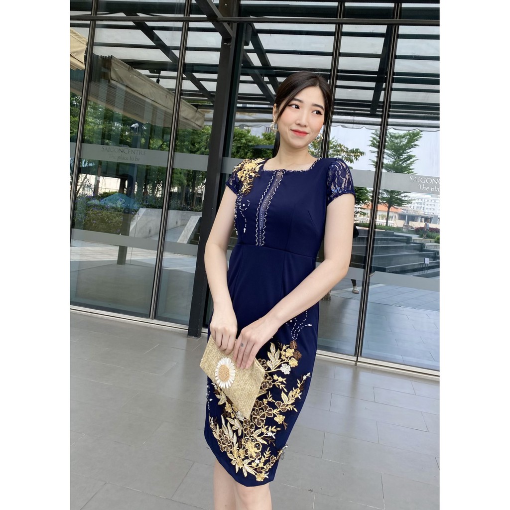 Đầm trung niên nữ thiết kế sang trọng phối ren