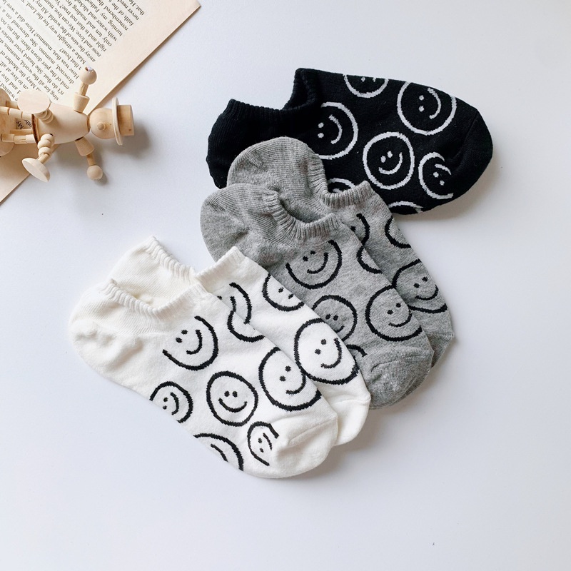 Vớ Cotton Cổ Thấp Chống Trượt Họa Tiết Mặt Cười Dễ Thương Thời Trang Mùa Hè Cho Nữ