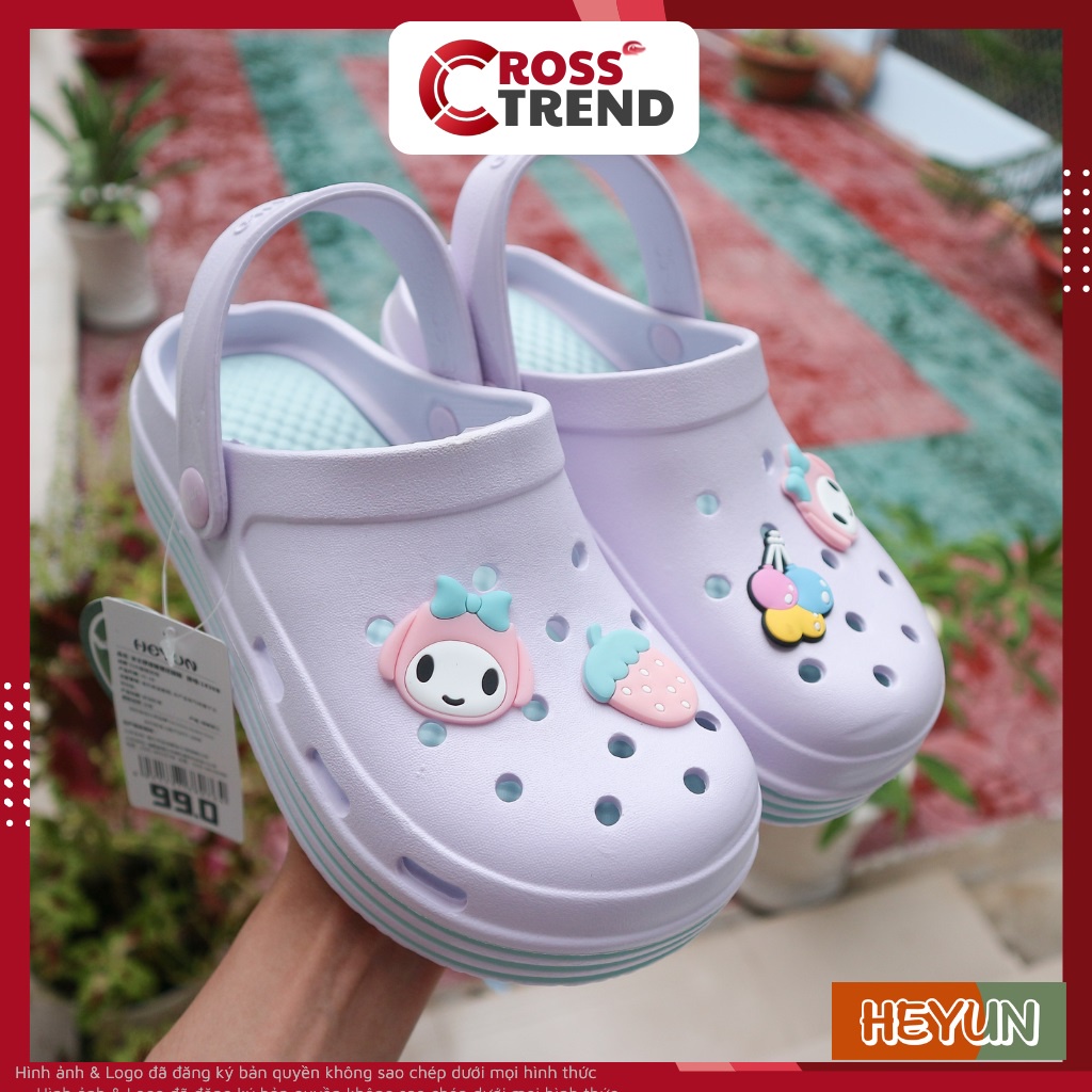 Dép cross, Dép crocs nữ Y Tá đẹp hãng Heyun quai ngang 100% nhựa Eva siêu êm chân tặng 8 sticker jibbit CROSS TREND
