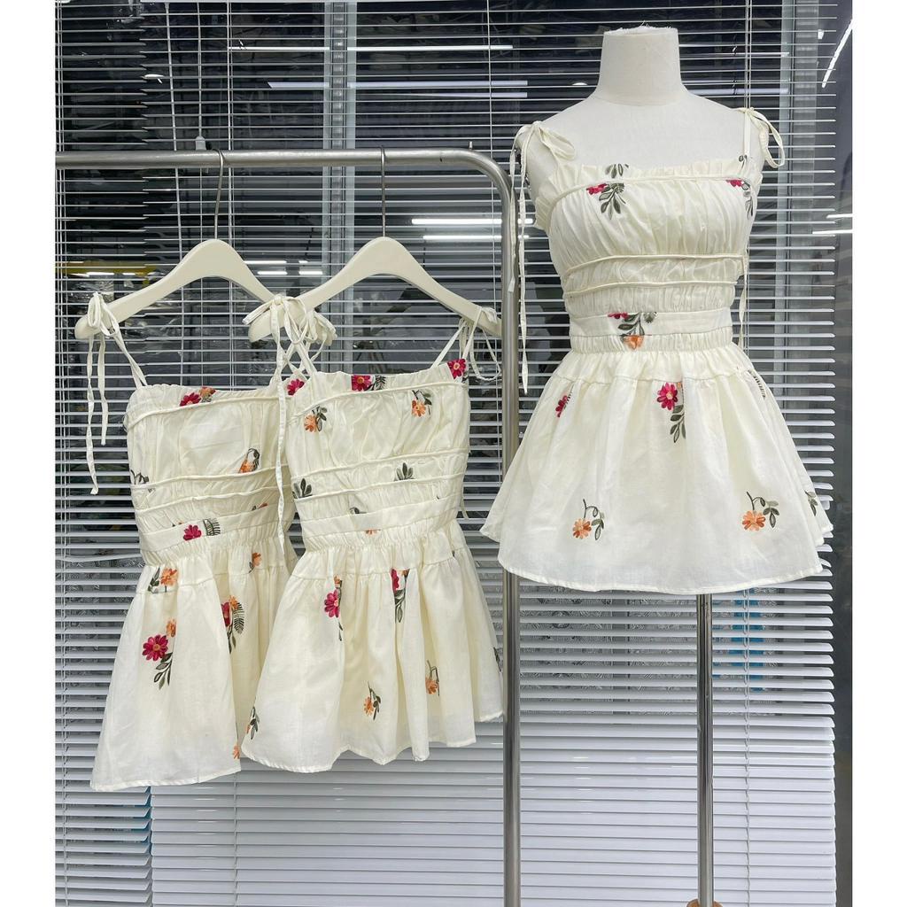 Áo 2 dây bo chun ngực thêu hoa xếp ly nhẹ DORITA BOUTIQUE