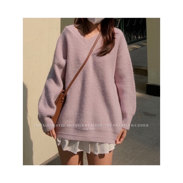 (Ảnh thật) Áo len cổ V hạt gạo màu trơn bo gấu the.sweaterweather TSW | BigBuy360 - bigbuy360.vn
