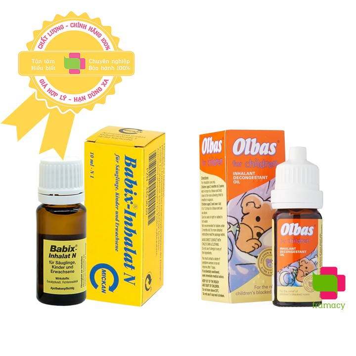 Tinh dầu Olbas For Children, Anh (12ml) &amp; Babix Inhalat N Đức (10ml) giảm nghẹt mũi cho bé từ 1 tháng tuổi trở lên