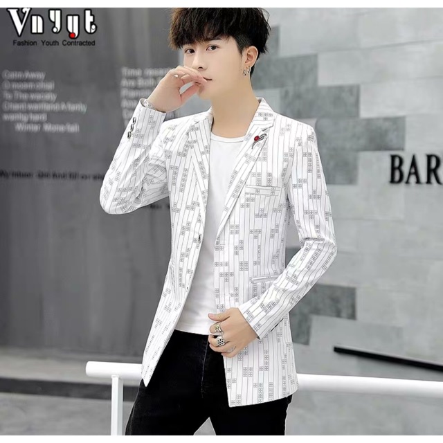 Áo vest nam màu trắng dáng dài