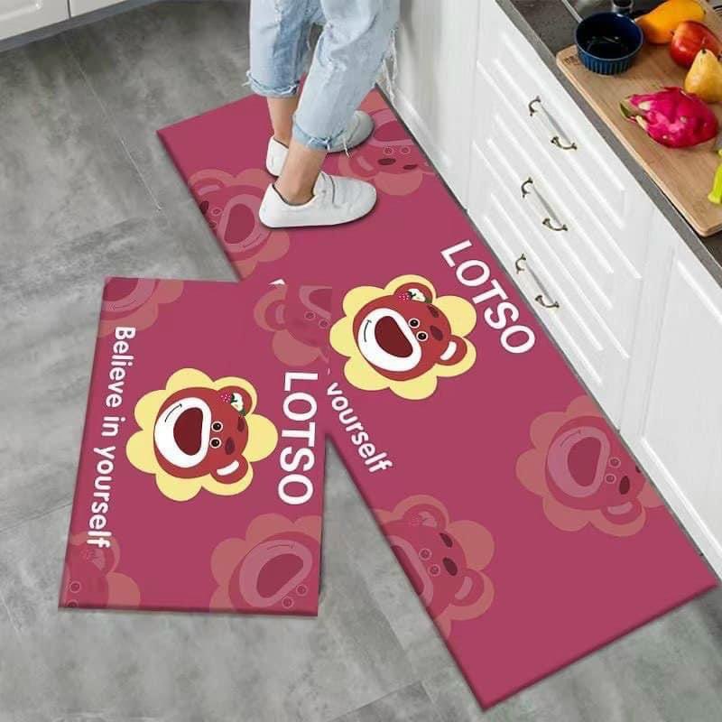 Thảm bếp gấu dâu tây set 2 miếng thấm hút cao, độ ma sát cao siêu xinh