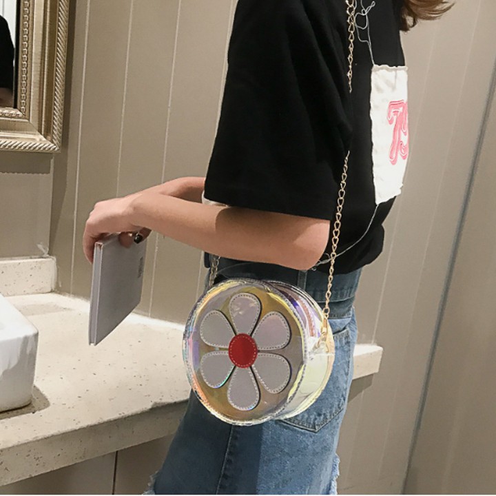 Túi xách tay nữ thời trang CiU hoa tròn nhựa Lazer - New4all - Bạc
