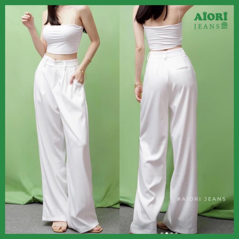 [ĐỦ 3 MÀU] Quần Tây Nữ AIORI Ống Rộng Lưng Cao Âu Công Sở Ống Suông Dáng Dài Cạp Cao Vải Màu Đen Trắng Nâu Cao Cấp_ST001
