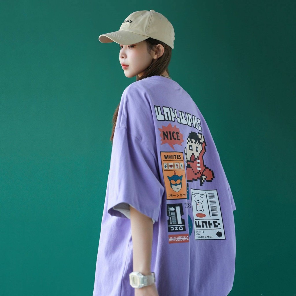 Áo thun tay lỡ nam nữ, áo phông unisex form rộng chất cotton mát mịn thấm hút mồ hôi in hình NICE