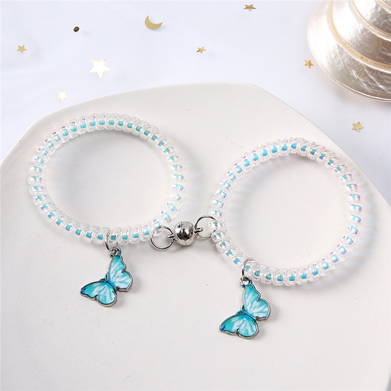 Butterfly Couple Bracelet Ins Hot Girlfriends Gift Long Distance Love Telephone Line Hair Rope Ring Bracelet For Women Men Jewelry Lover Gift XWNYDER