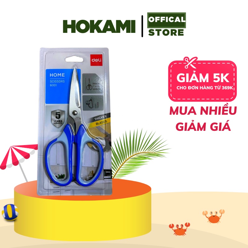 Kéo văn phòng 190mm Deli / Đen - Xanh - E6001 - Kéo cắt giấy - văn phòng phẩm - HOKAMI STORE