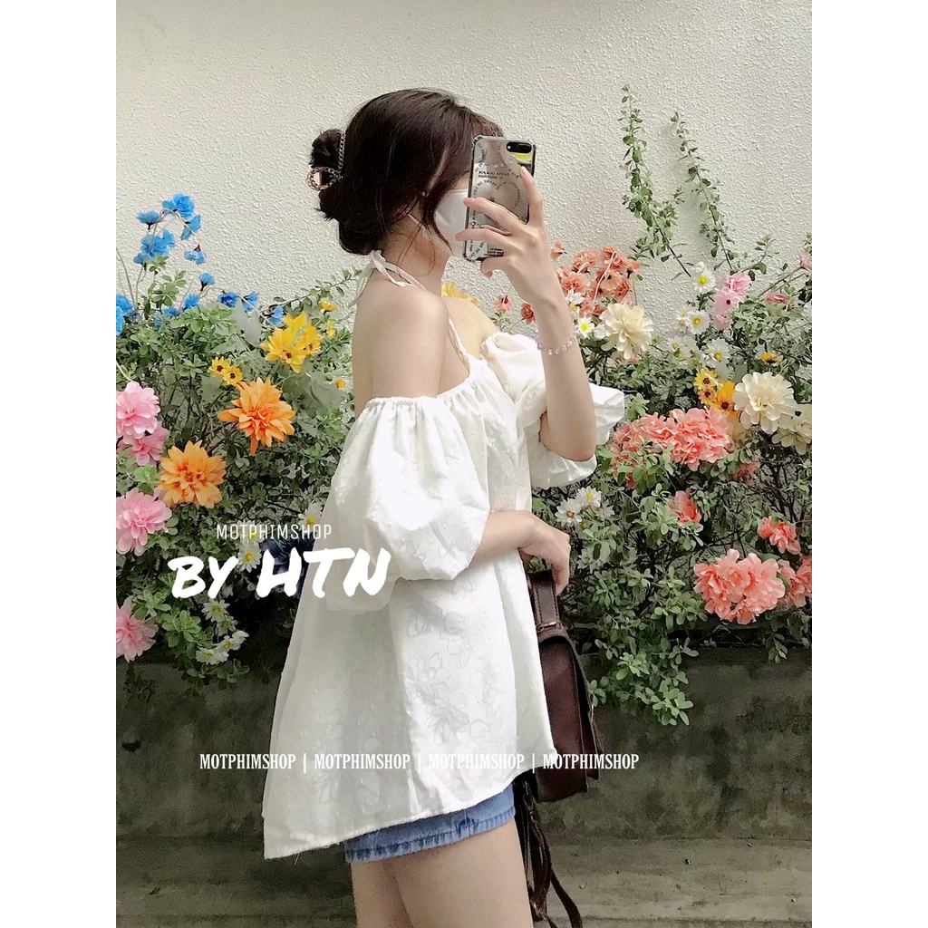 BANO TOP, Áo babydoll tay phồng bẹt vai cổ yếm