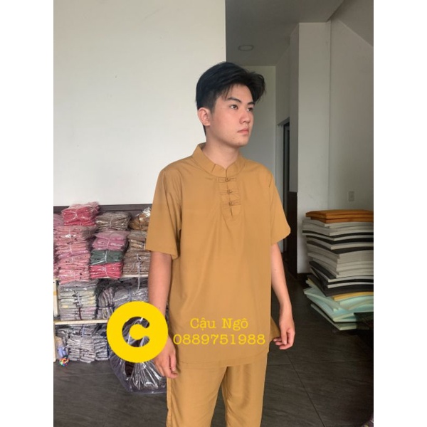 Đồ lam đi chùa, đồ phật tử nam mẫu 3 nút