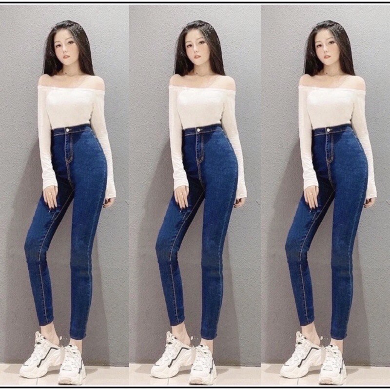 Quần jean nữ lưng cao vải bò dày dặn skinny co giãn nhẹ LADYA M40