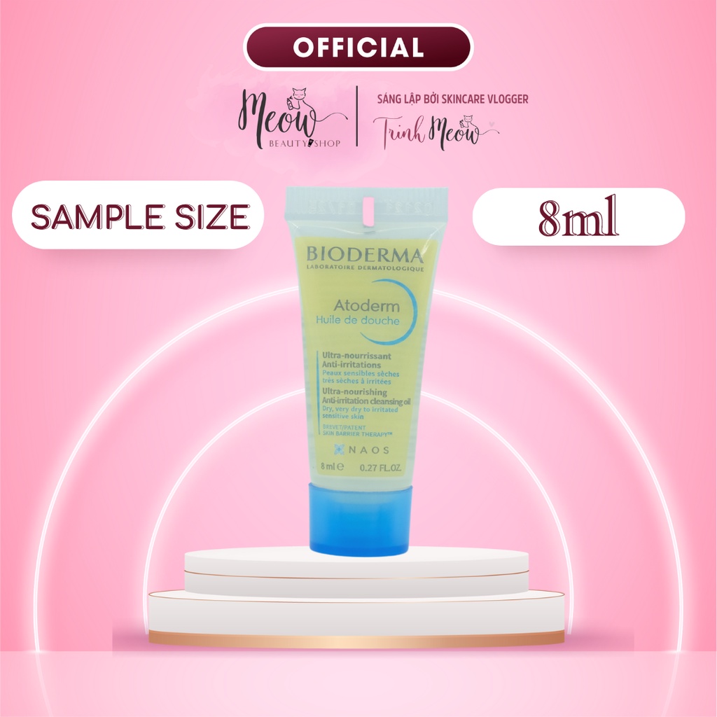 -Dầu tắm Bioderma giúp làm sạch dành cho da khô, da nhạy cảm Atoderm Huile De Douche 8ml