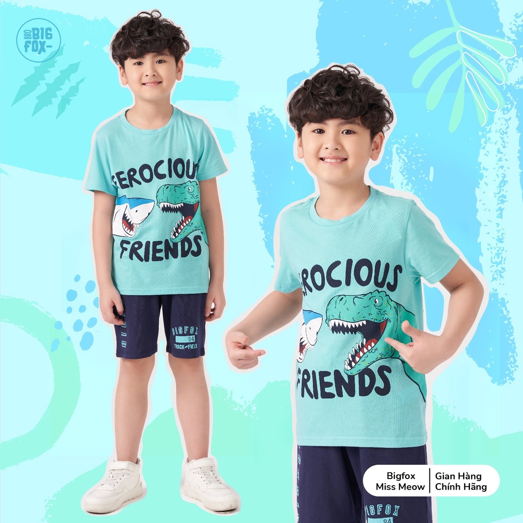 Áo thun bé trai cộc tay Bigfox – Miss Meow chất cotton hình in cá mập từ 11-40kg VNXK