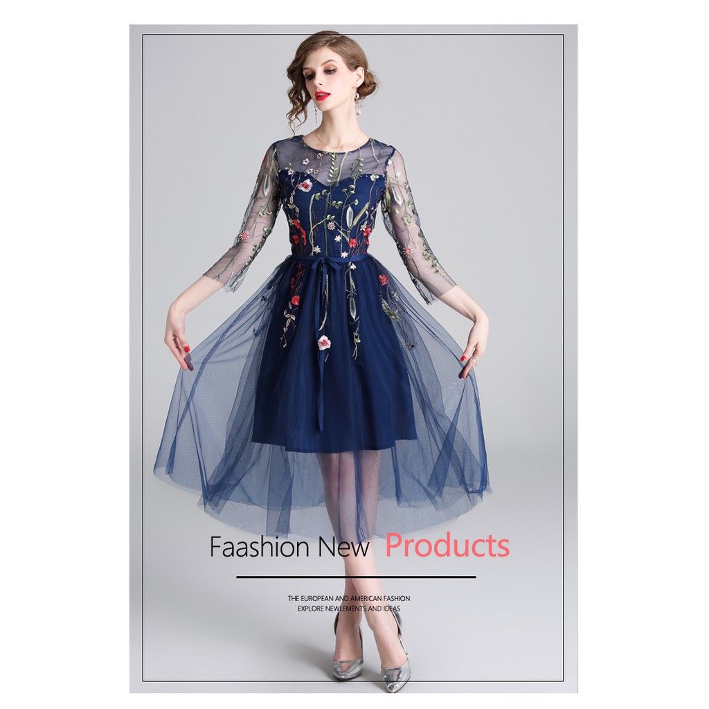 Real Shot Women's High Quality Embroidered Mesh Midi Party Dress | BigBuy360 - bigbuy360.vn