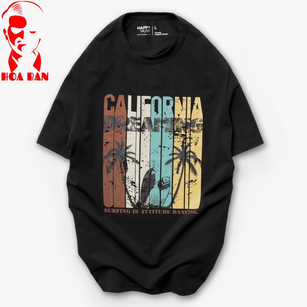 Áo thun nam cổ tròn CALI in họa tiết vải cá sấu Cotton xuất xịn,chuẩn form,trẻ trung, năng động - HAPPYHOW