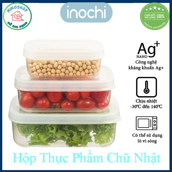 Bộ 3 Hộp Thực Phẩm Chữ Nhật  Inochi Cao Cấp, Hộp Thực Phẩm Nhựa Kháng Khuẩn An Toàn Cho Sức Khỏe, Hộp Bảo Quản Thực Phẩm