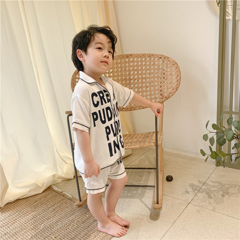 Bộ Pijama Lụa Cộc In Chữ Cho Bé, Bộ Ngủ Lụa Cộc Tay Cho Bé Trai Và Bé Gái Kids House