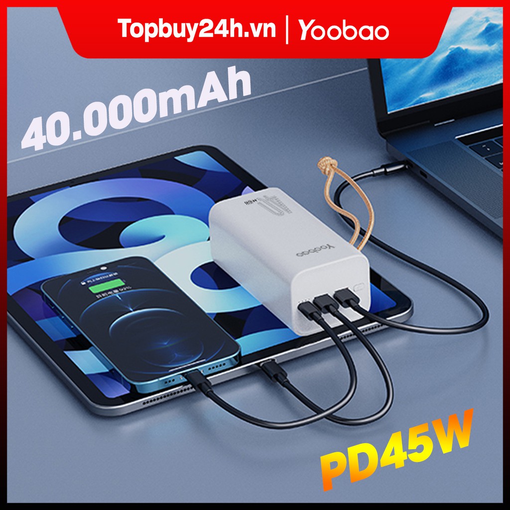 Pin sạc dự phòng Yoobao H40, dung lượng 40000mAh, công suất 45W sạc nhanh cho điện thoại , macbook, laptop