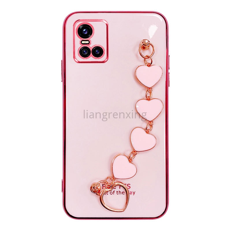 Ốp lưng vivo y21 vivo y21s vivo y33s 2021 y33 Ốp điện thoại silicon mềm hình trái tim gắn dây đeo cổ tay cho vivo y21 y21s y33s 2021