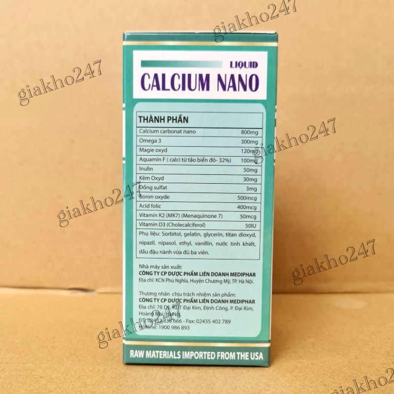 LIQUID CALCIUM NANO giúp bổ sung canxi, chống còi xương, loãng xương - Hộp 100 viên chính hãng
