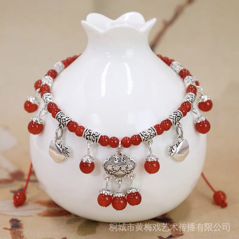 Zoal Lắc Chân Bằng Bạc Tây Tạng Đính Đá Mã Não Đỏ An Toàn Cho Nữ