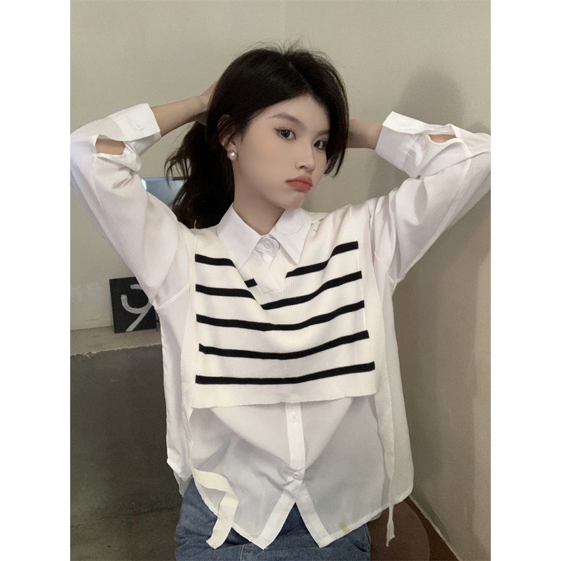 Áo sơ mi/ Áo khoác len không tay SUXI phong cách Hàn Quốc thời trang mùa thu dành cho nữ