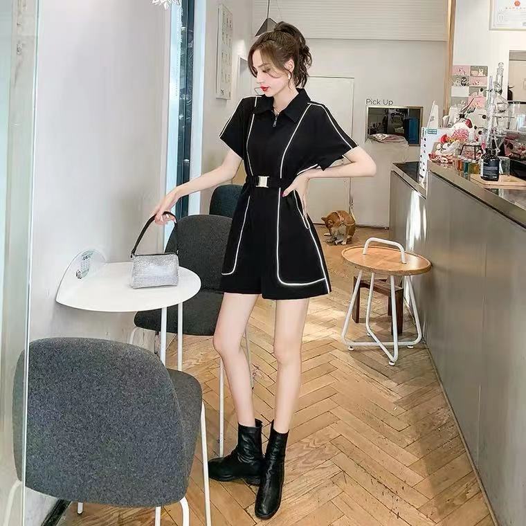 Tooling Suit Women's Fashion Spring and Autumn Korean Version Loose Temperament Thin Reflective Strip Retro Cool Hong Kong Style Harlan Jumpsuit