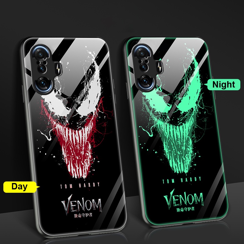 Ốp Điện Thoại Kính Cường Lực Cứng Dạ Quang Cho Xiaomi Redmi K40 Gaming K40 K40 Pro Poco F3 X3 GT M3 Pro 5G M4 Pro 5G Redmi 9T 9A Venom Cases Glowing Fahion Back Cover