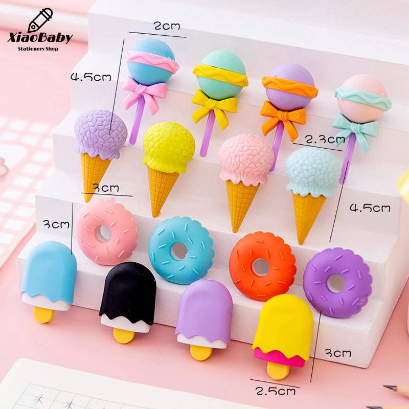 Set 4 Gôm Tẩy Hình Que Kem/Bánh Donut/Kẹo Mút Mini Dễ Thương Cho Bé