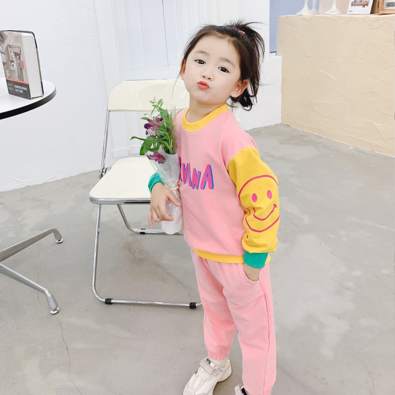 Set Áo Nỉ In Hình Mặt Cười Màu Sắc Thời Trang Hàn Quốc Cho Bé Gái