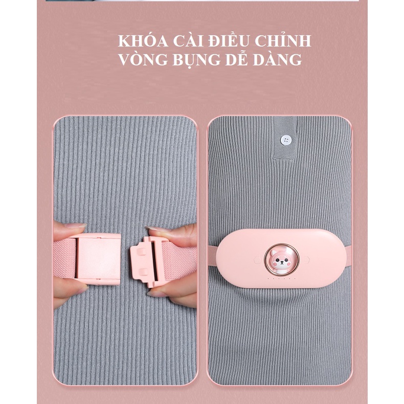 Đai Đeo Massage Bụng Giảm Đau Bụng Đau Lưng Cho Phụ Nữ,Chườm Nóng Giảm Đau Bụng Kinh 4 Chế Độ Kèm Sạc USB - DSB01