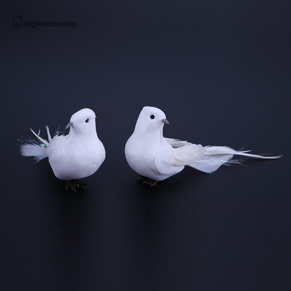 Set 2 con chim bồ câu nhân tạo trang trí nội thất độc đáo