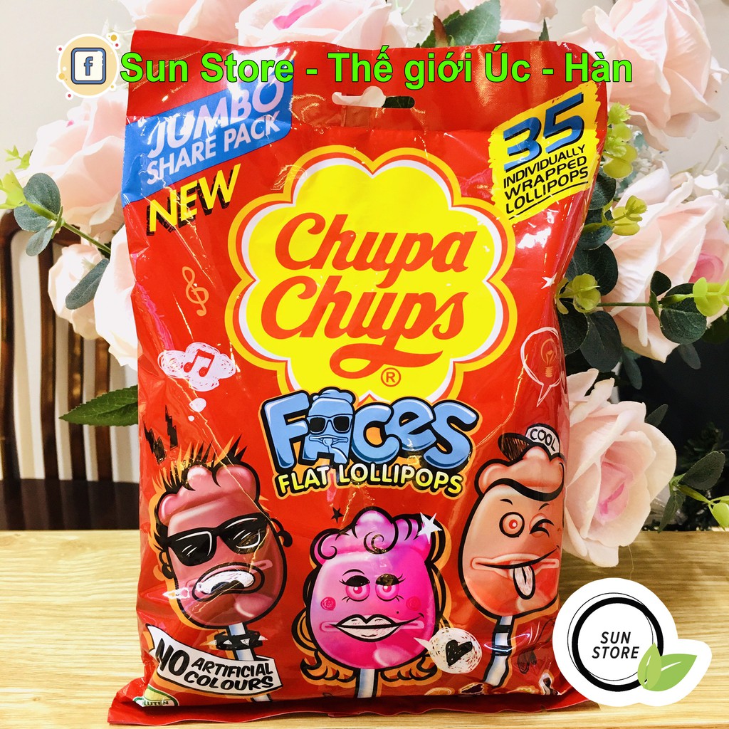 Kẹo Mút Chupa Chupas Faces Flat Lollipops Bịch 35 Cây