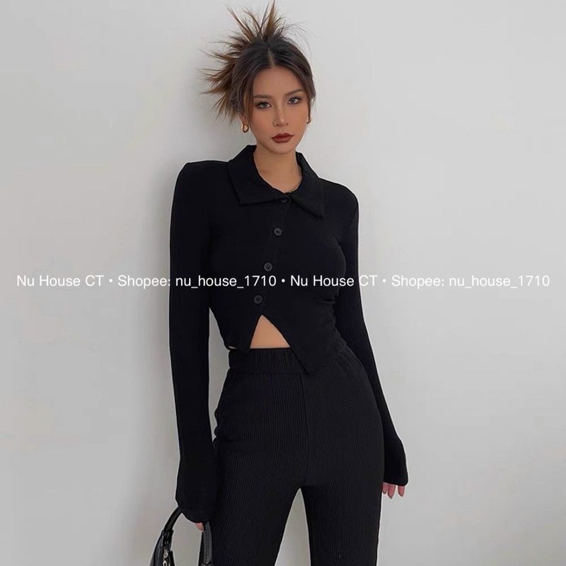 Áo body tay dài nữ cổ bẻ QC kèm ảnh thật