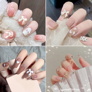 [Hàng mới về] Bộ 24 móng tay giả dáng dài phối màu hồng xinh xắn dễ thương