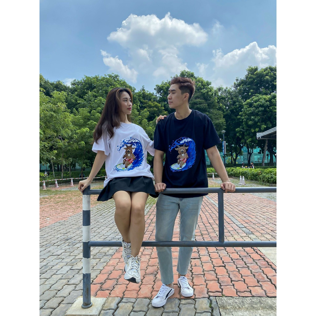 Áo Thun UNISEX Teddy Goat Lướt Sóng Cotton 4 Chiều Cổ Tròn Form Rộng Dành Cho NAM NỮ