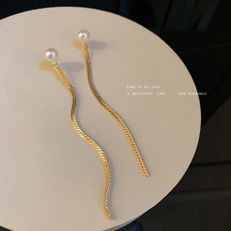 Bông Tai Mạ Bạc 925 Dáng Dài Đính Ngọc Trai Phong Cách Hàn Quốc