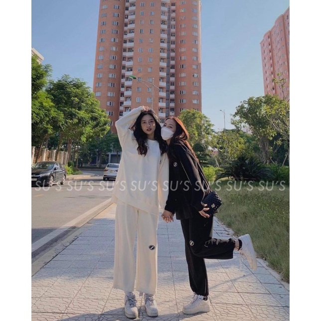 Set bộ 🌸 Set  quần áo dài tay quần suông 3 màu ĐEN TRẮNG XÁM form thụng style Hàn Quốc Ulzzang dành cho nữ PHULA | BigBuy360 - bigbuy360.vn