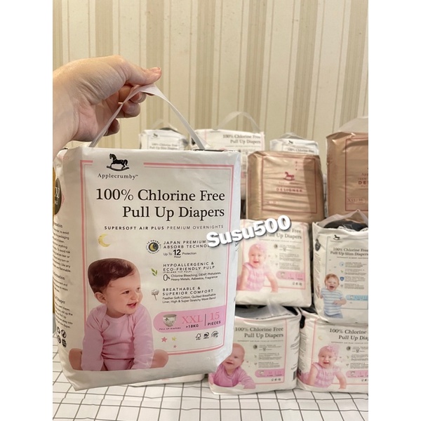 Combo 6 bịch Tã/bỉm dán/quần Applecrumby siêu cao cấp M22/L20/XL18/XXL16