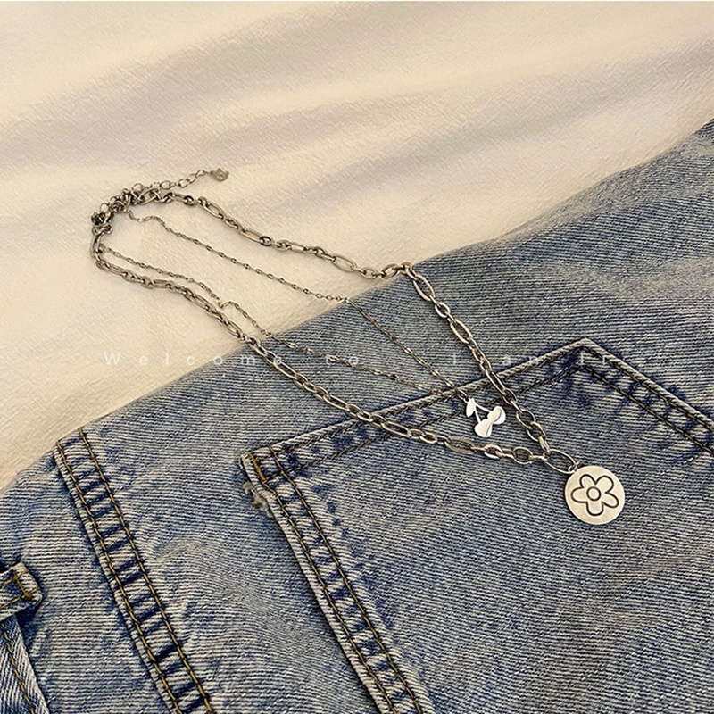 Vòng cổ bằng thép titan hai lớp mặt hình hoa thời trang cho nữ