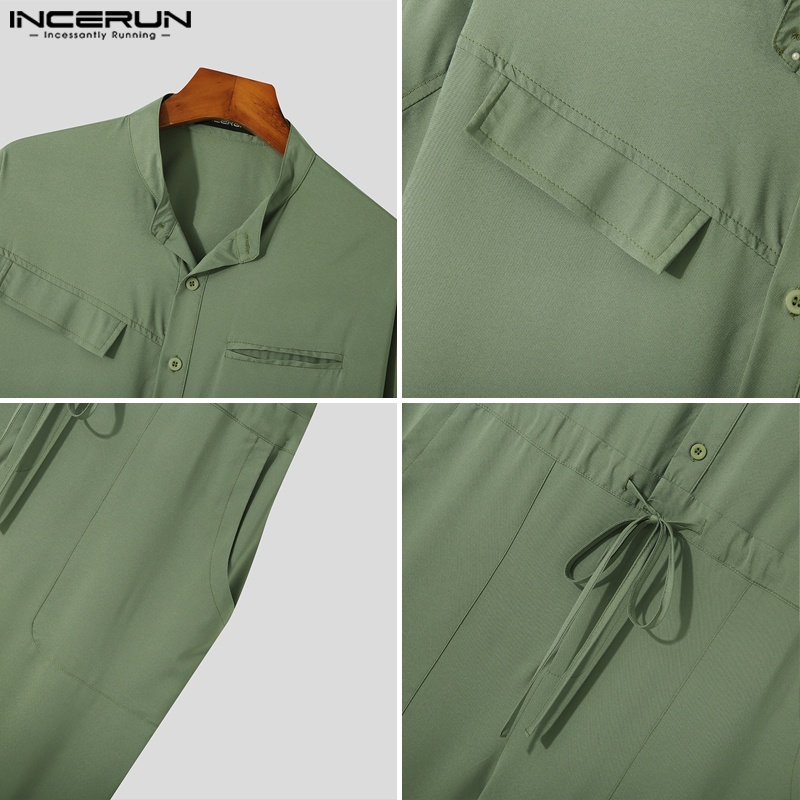 Áo liền quần INCERUN ngắn tay màu trơn thời trang mùa hè cho nam